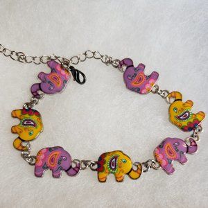 2/25$ NWOT Colorful elephants link bracelet purple and yellow